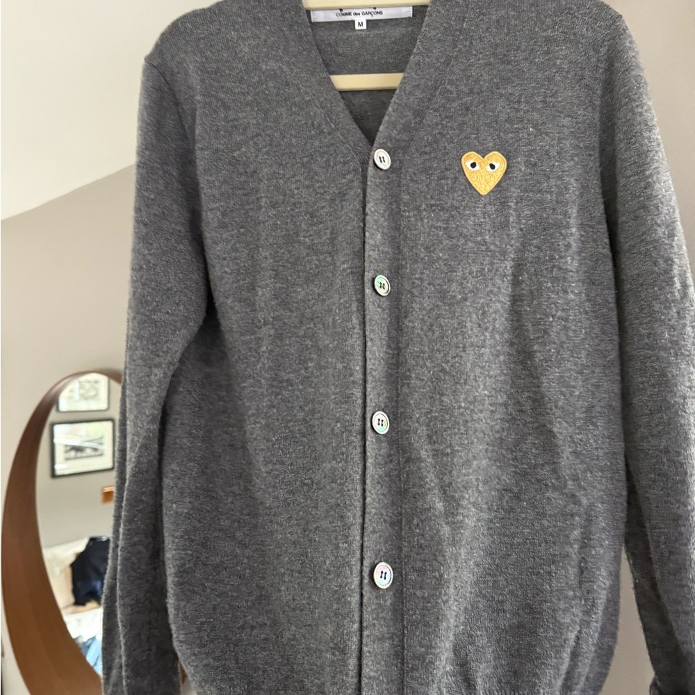 Comme des Garcons Gray Cardigan with Yellow Heart
